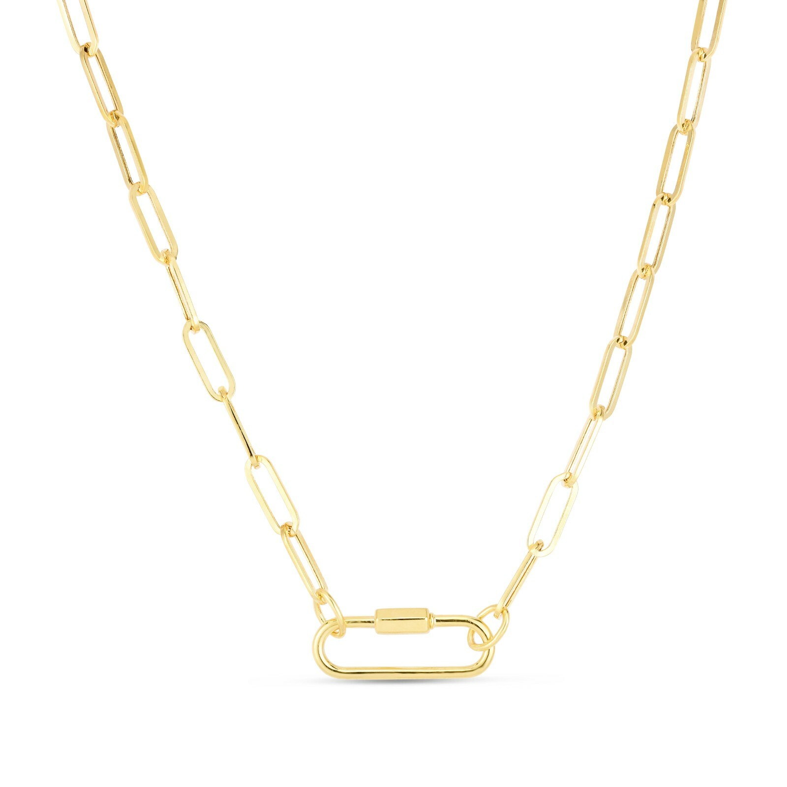 3.6mm Paperclip Link Necklace Chain Oval Carabiner Clasp Real 14K Yellow Gold