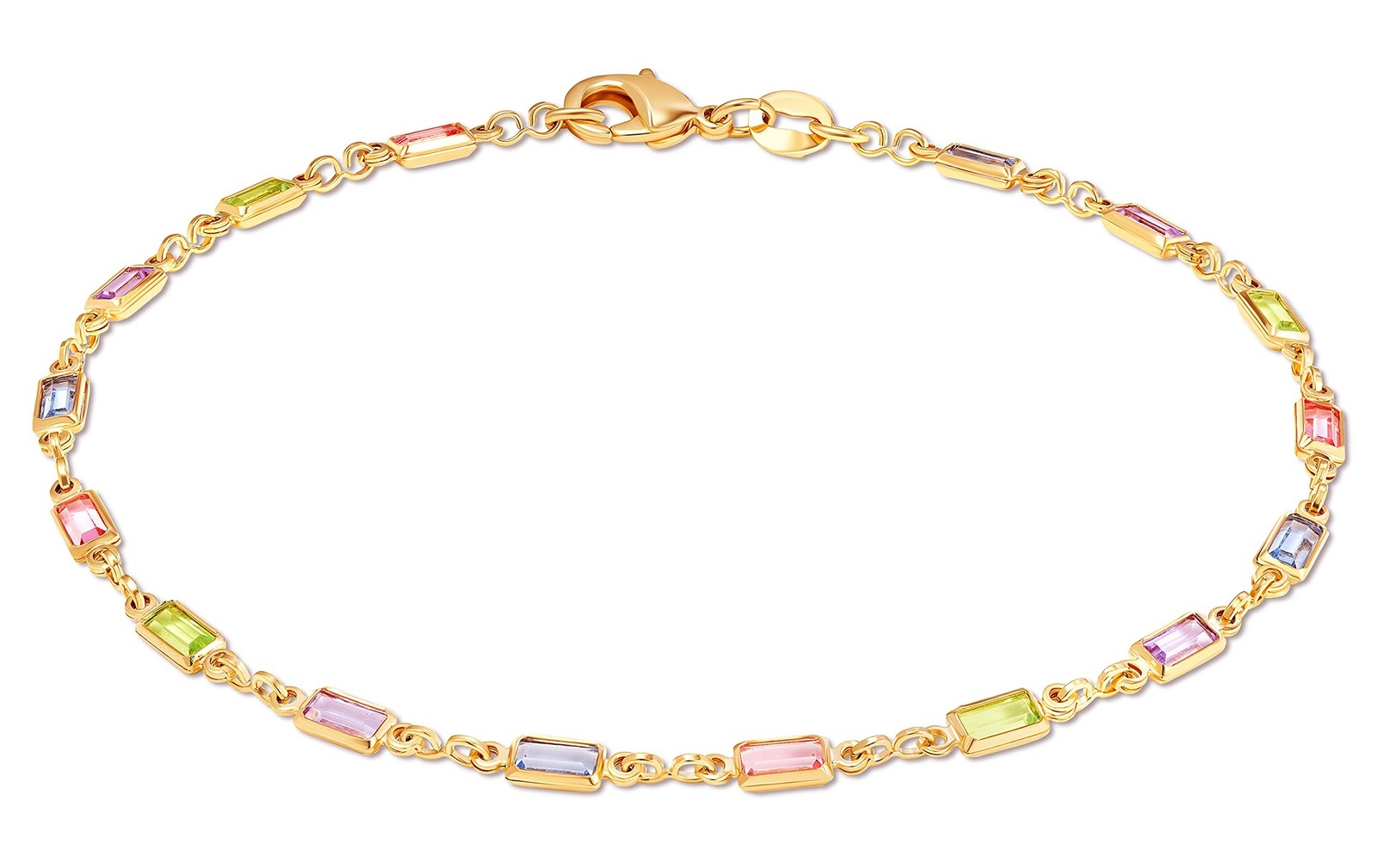 Barzel 18K Gold Plated Baguette Multi Stone Crystal Bracelet For Women, 7.5 I…