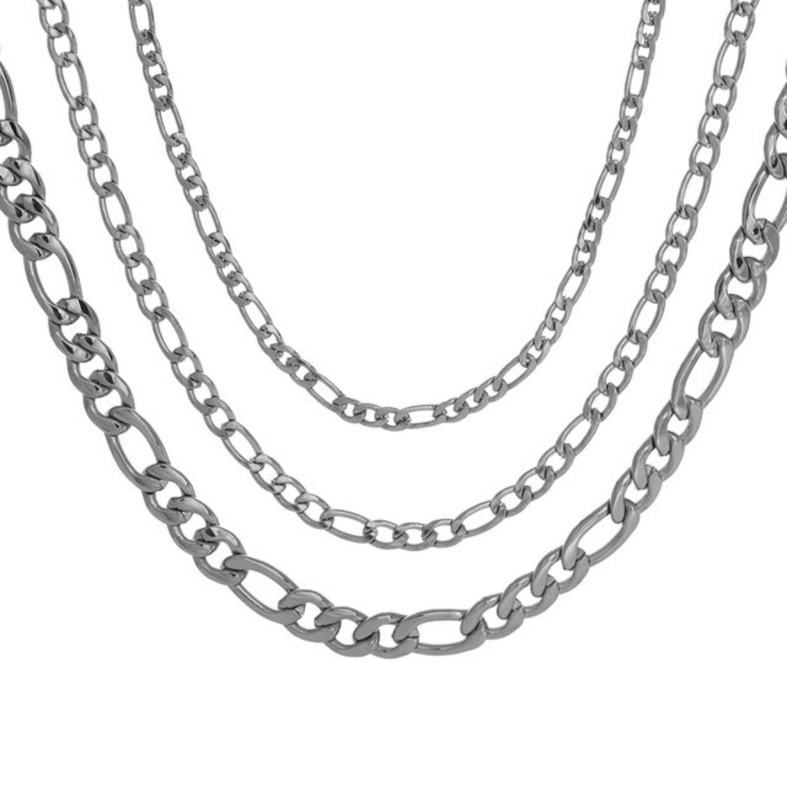 Stainless Steel Silver Figaro Chain Bracelet Necklace Men Women 3mm-12mm 7-38″