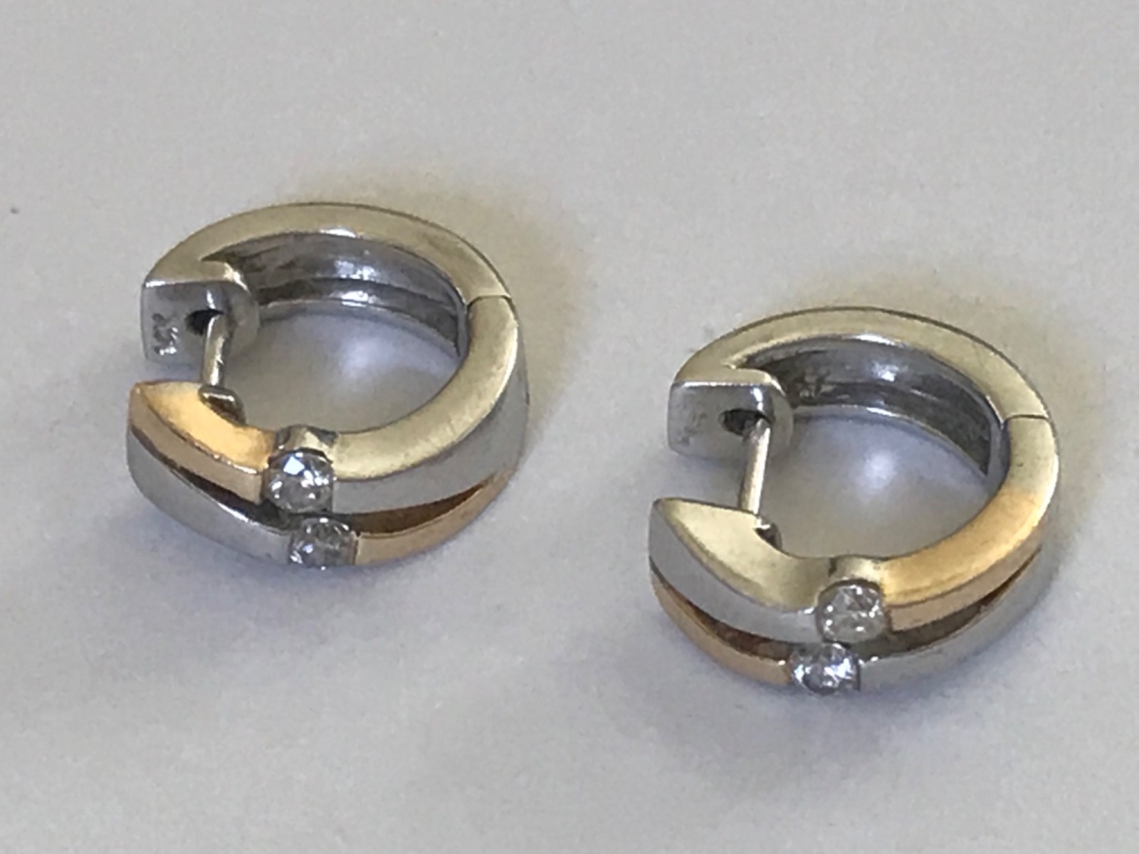 14k diamond earrings huggies 10mm yellow white gold 4.6g 2 tone hoops blu ray