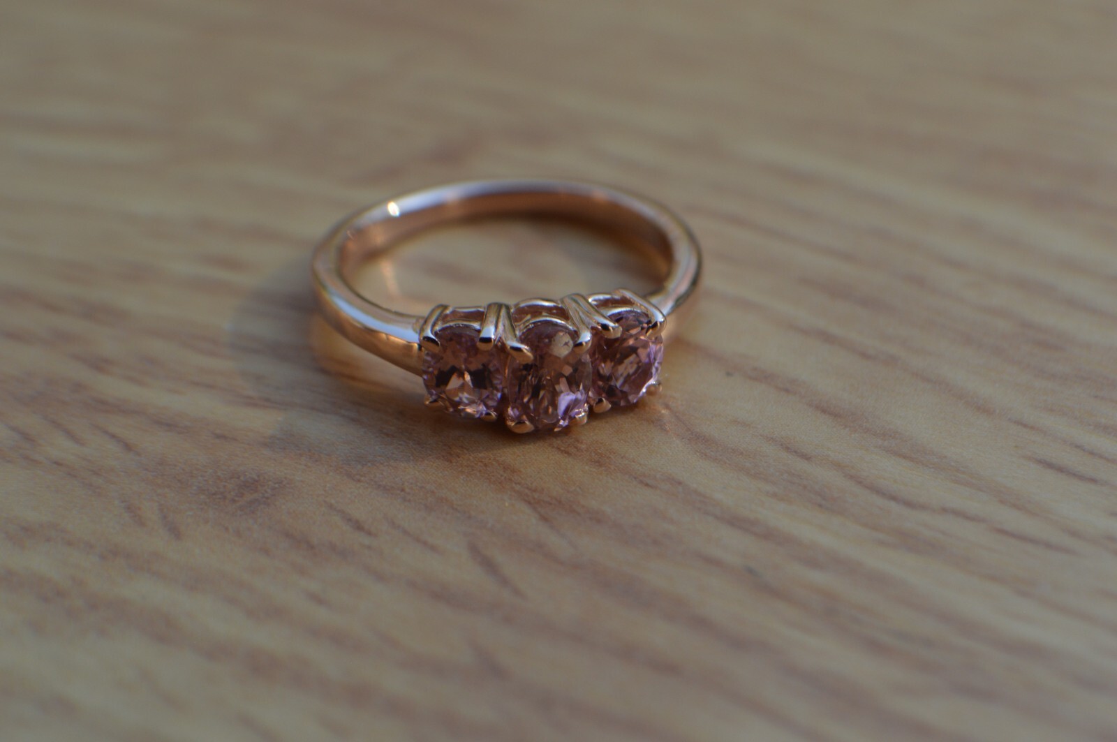 1.35ct Blush Tourmaline Three Stone Ring 18K Rose Gold over Fine Silver Size 7