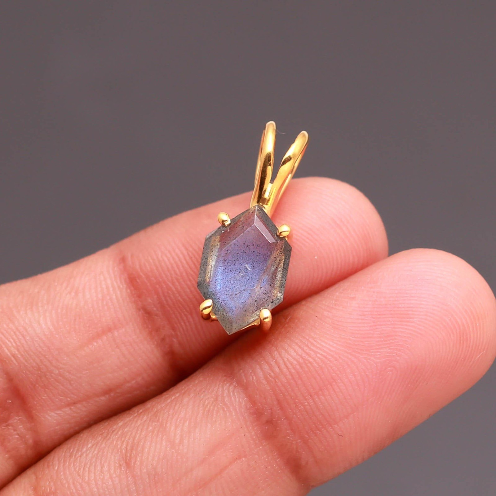 Natural Labradorite Hexagon Chain Pendant Gold Fill 925 Sterling Silver Jewelry