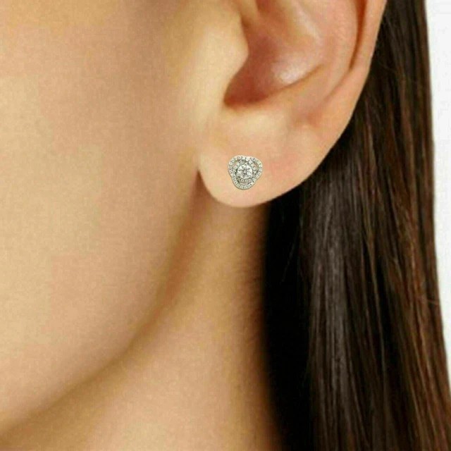 2 Ct Round Lab Created Diamond Cluster Knot Stud Earrings 14K White Gold Plated