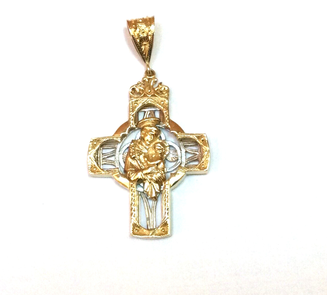 10k Yellow White Gold Heavy Celtic Double Sided Cross Pendant 28.5 Grams