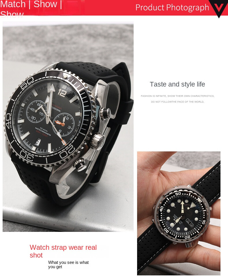 Universal Silicone Watch Band Strap Rubber Waterproof Men’s Black 19-24MM Hoop