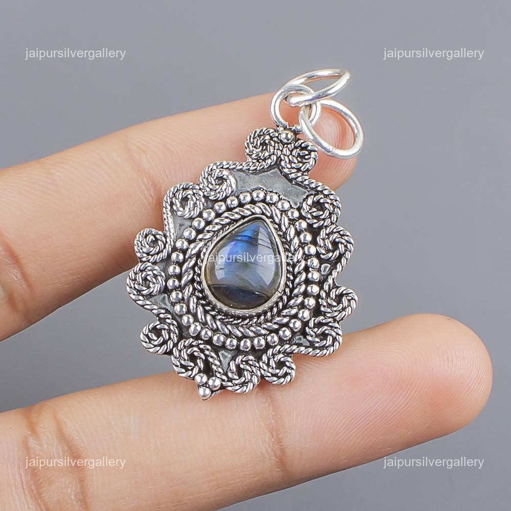 Labradorite Gemstone Jewelry 925 Silver Handmade Elegant Pendant 1.55″ For Gifts