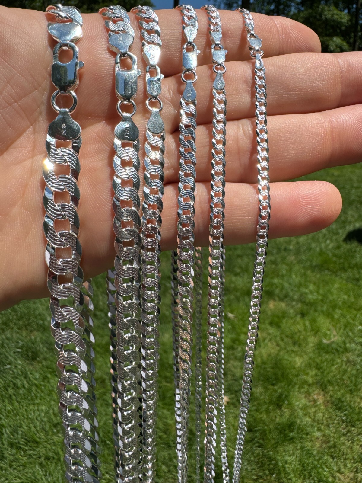 Solid 925 Silver Diamond Cut Flat Miami Curb Cuban Link Chain Necklace 3-11mm