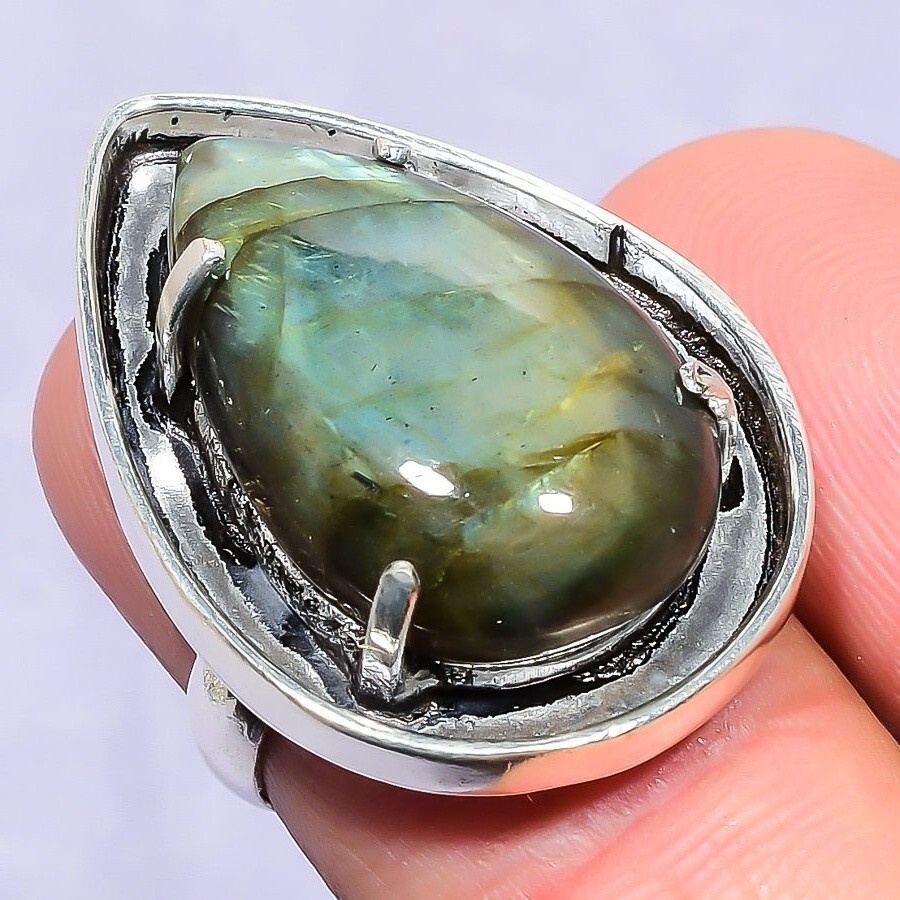 Women Day Gift Labradorite Natural Cluster Ring Size 7 Handcrafted Silver Unique