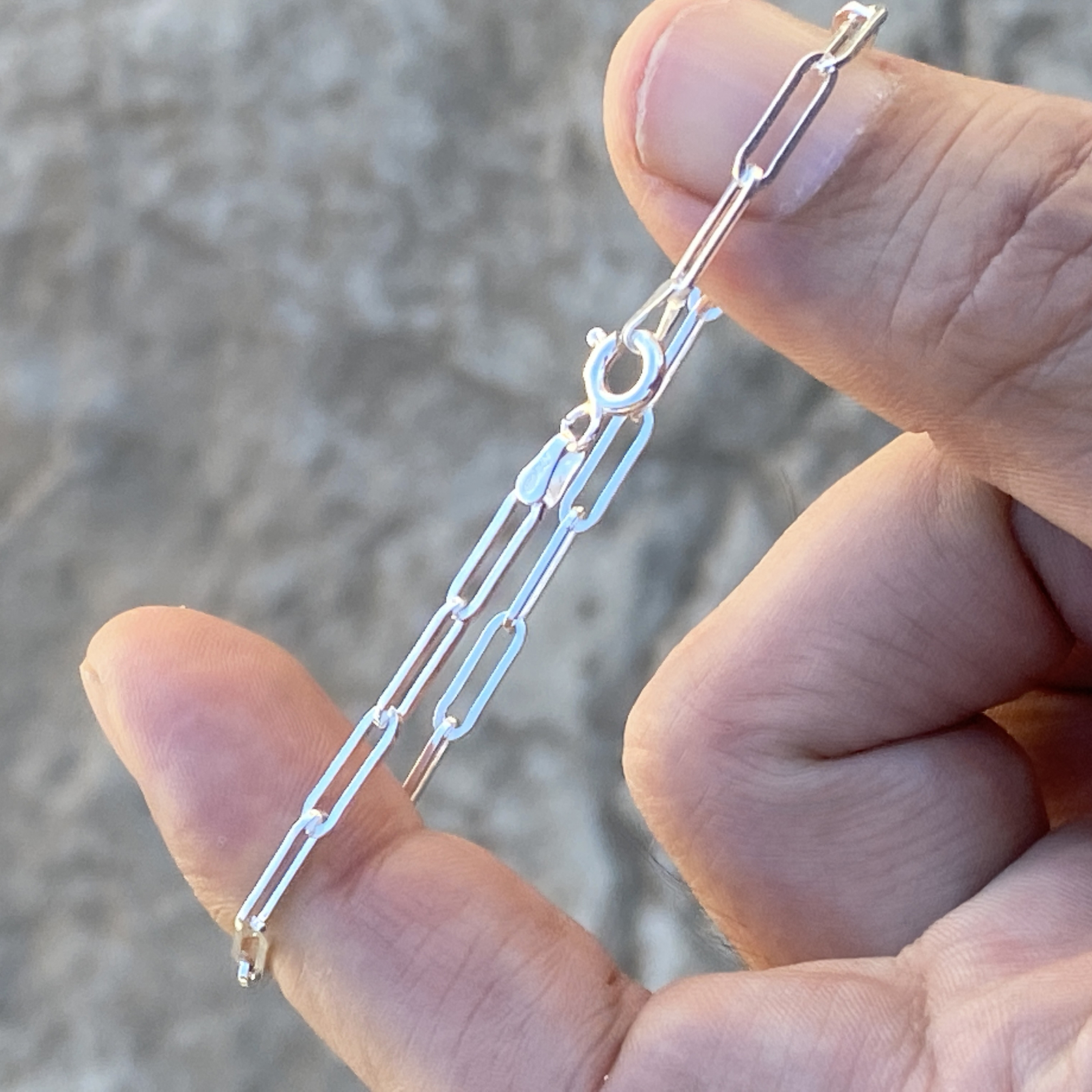 Real Solid 925 Sterling Silver Paperclip Bracelet Italy Paper Clip 6.5″-8″ 3MM