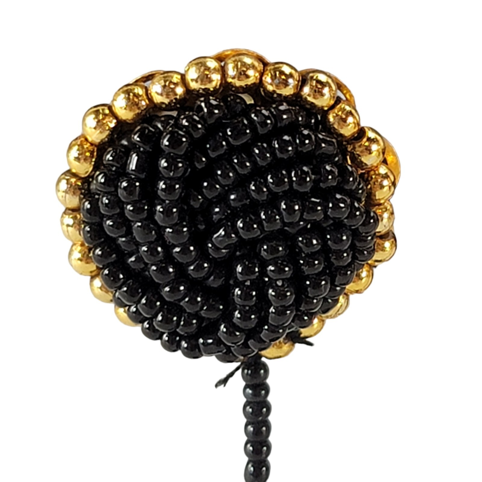 Vtg Gold Black Beads Drop Earrings Pair Teardrop Women Retro Jewelry 1980’s