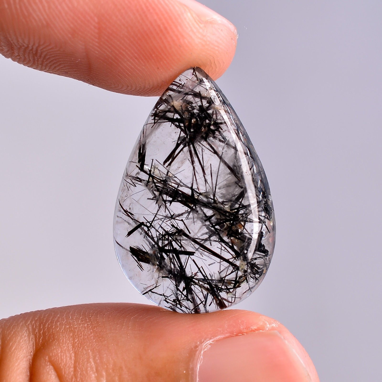 Black Rutilated Quartz Cabochon, Loose Gemstone Size 16.5 Ct.