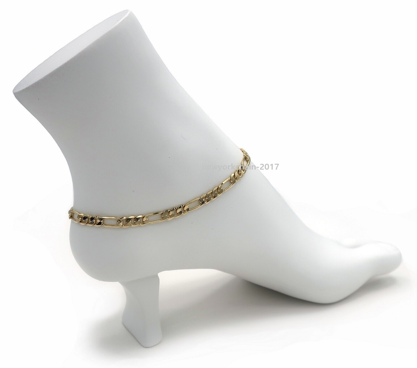 5mm ITALIAN FIGARO LINK CHAIN 10″ ANKLET ANKLE BRACELET 14K GOLD PLATED