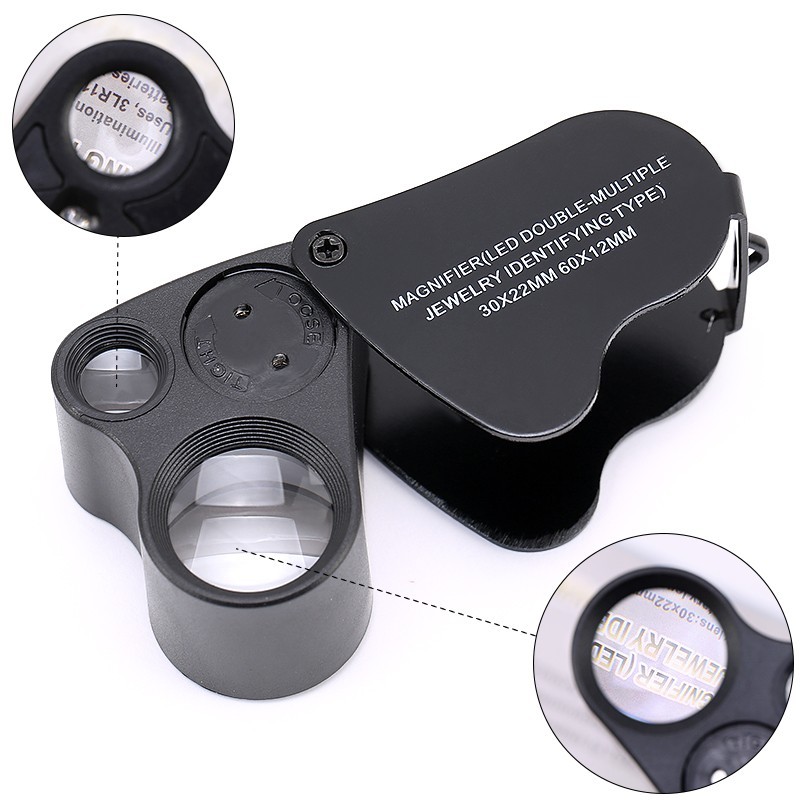 30X 60X Illuminated Jewelers Eye Loupe Foldable Magnifier Bright LED Light Gold