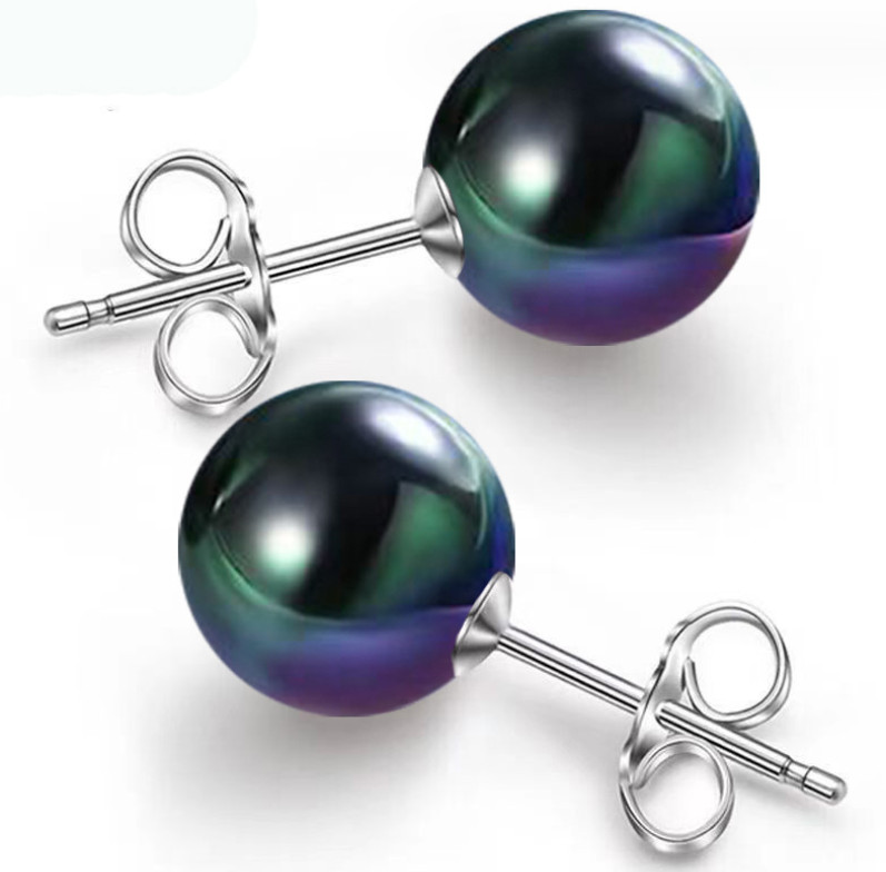 Sterling Silver 6/8/10/12/14mm Natural Tahitian Sea Shell Pearl Stud Earrings