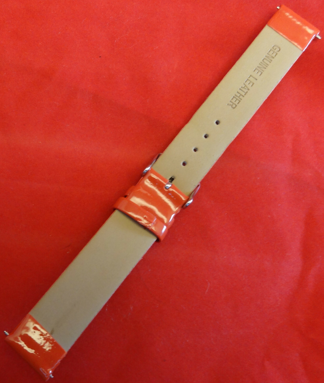 New Glossy Red Genuine Patent Leather 18mm Regular Watch Band Silver Tone Buckle