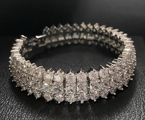 33 Cwt Princess Cut Simulated Diamond Bracelet 18k White Gold Filled Bridal Gift