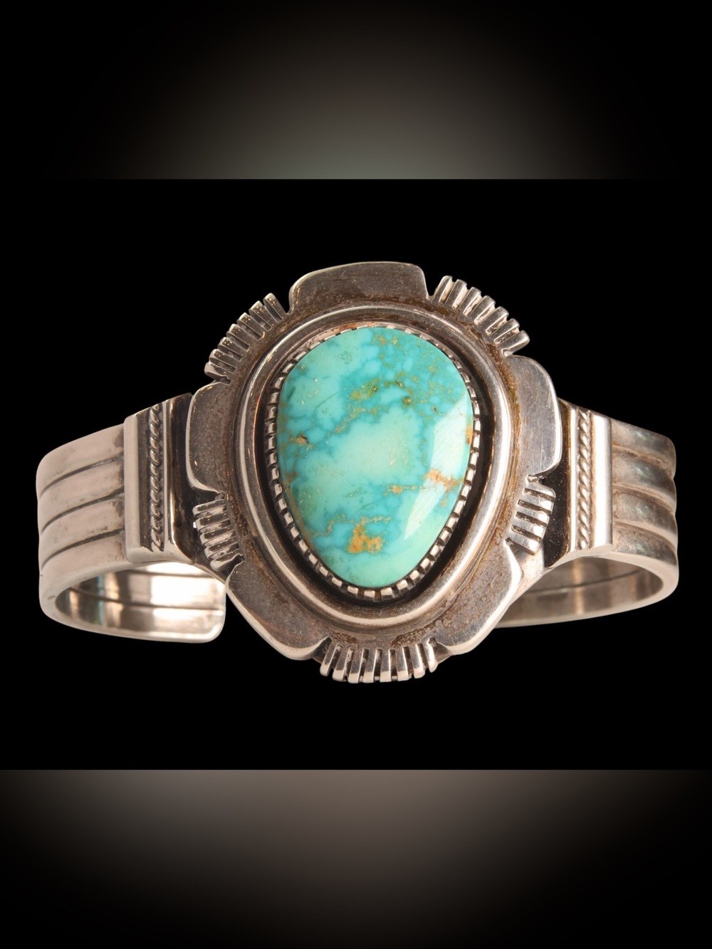 Delbert Vandever Signed Navajo Sterling Silver Turquoise Cuff Bracelet Heavy