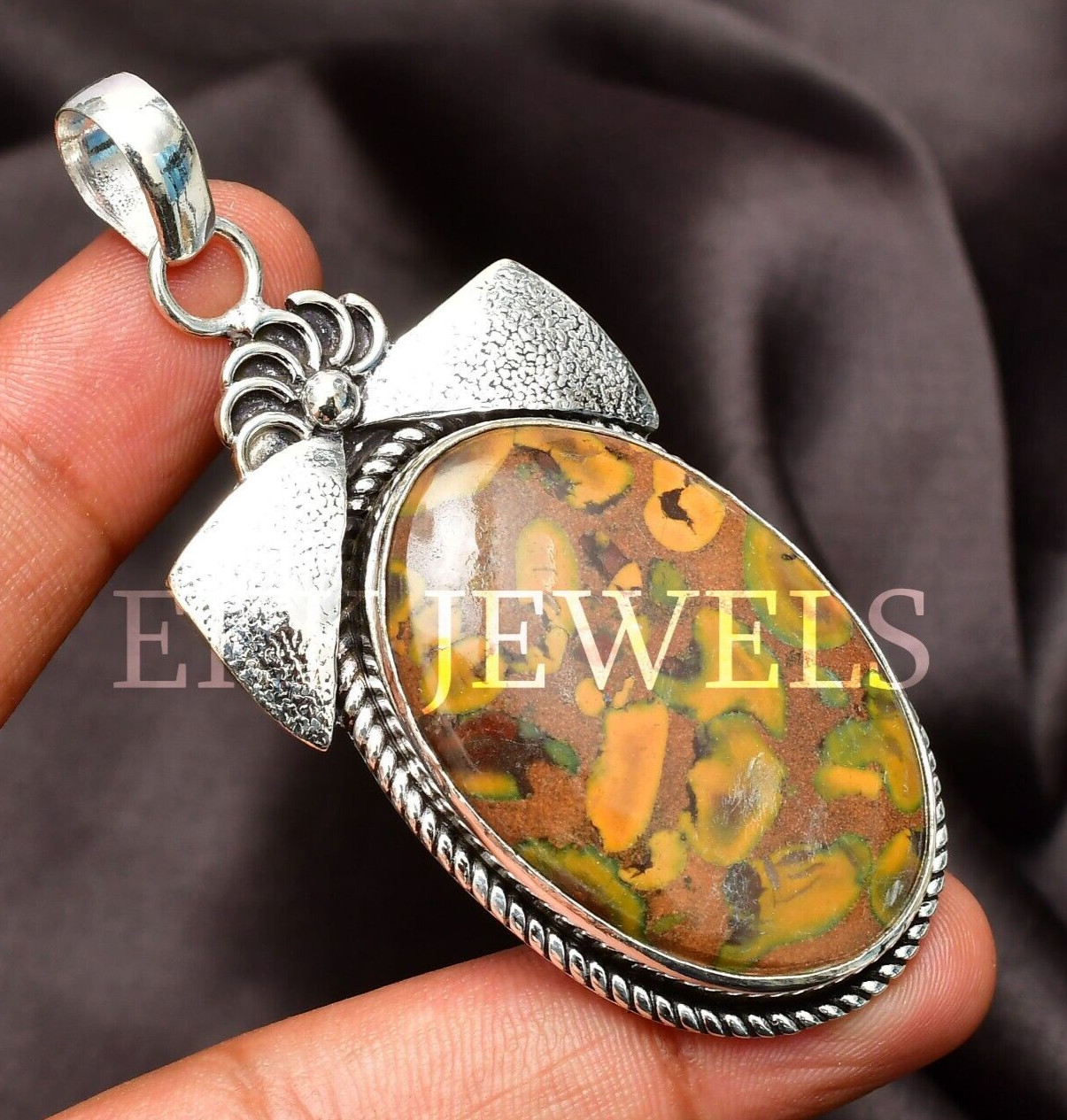 Bamboo Jasper Gemstone Handmade 925 Sterling Silver Jewelry Pendant 2.10″