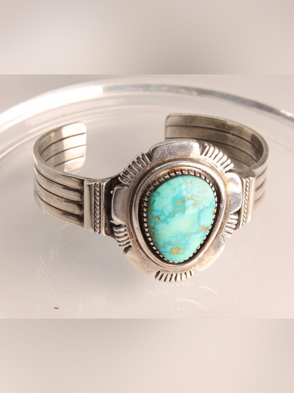 Delbert Vandever Signed Navajo Sterling Silver Turquoise Cuff Bracelet Heavy
