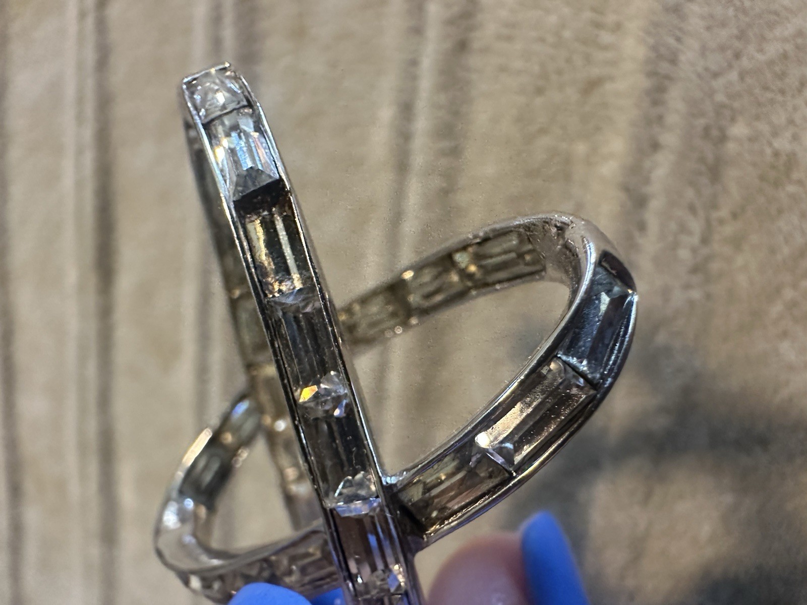 Vtg Marcel Boucher Signed Silvertone Crossover Baguette Rhinestone Brooch #5428