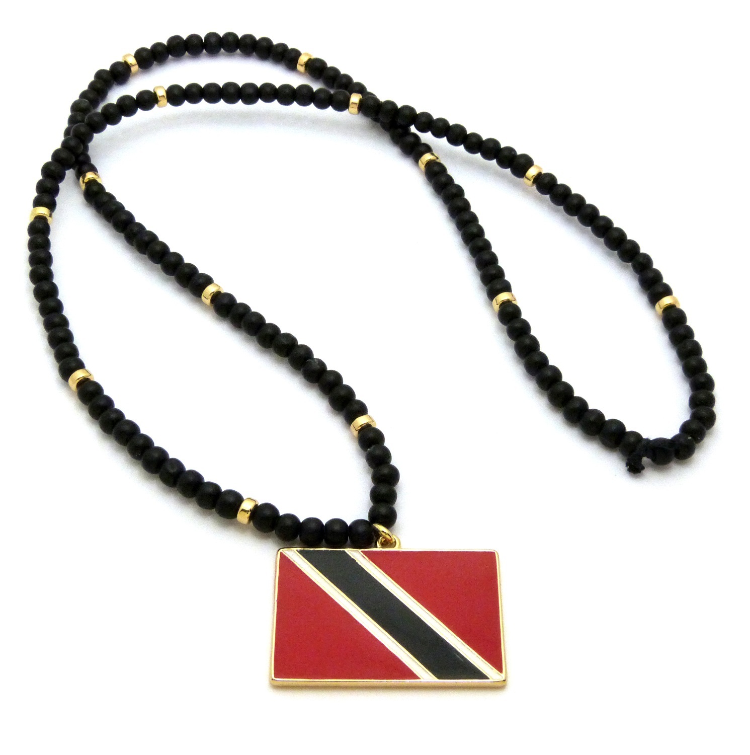 Rectangle Trinida Tobago Flag Pendant 6mm 30″ Wooden Bead Necklace RC2342G-WBK