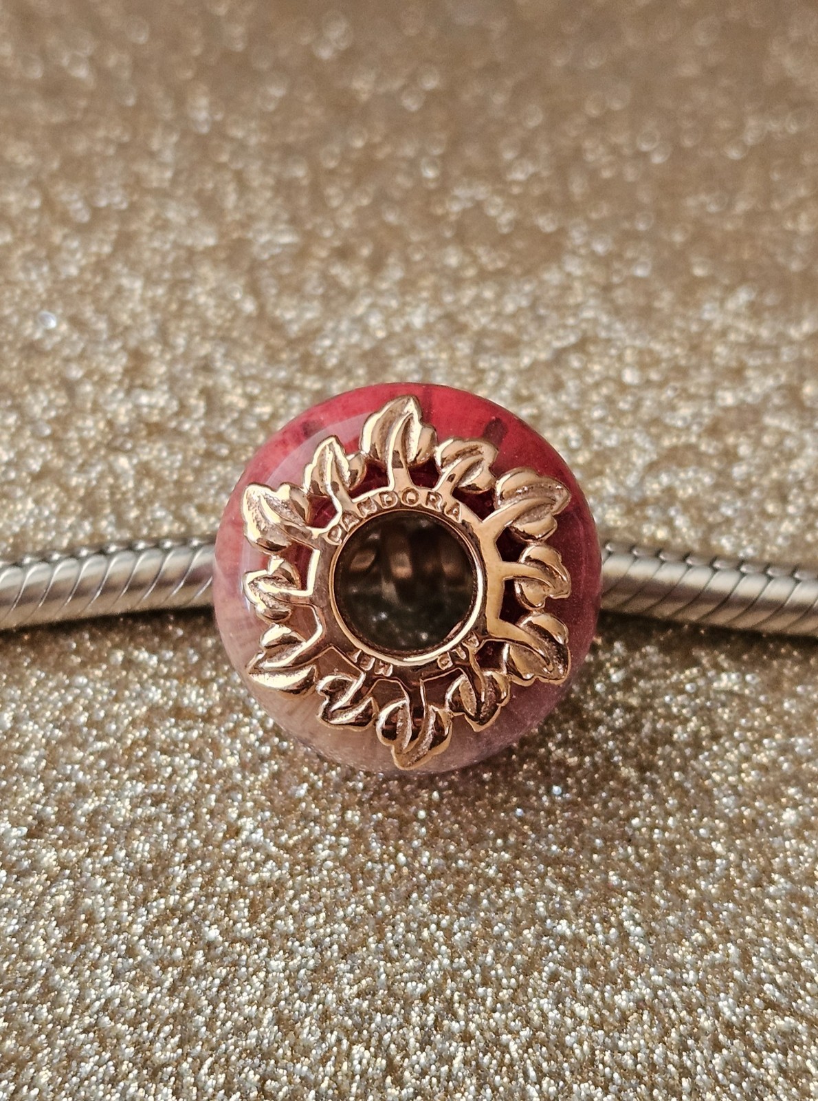 Authentic Pandora Pink Leaf Gold Charm