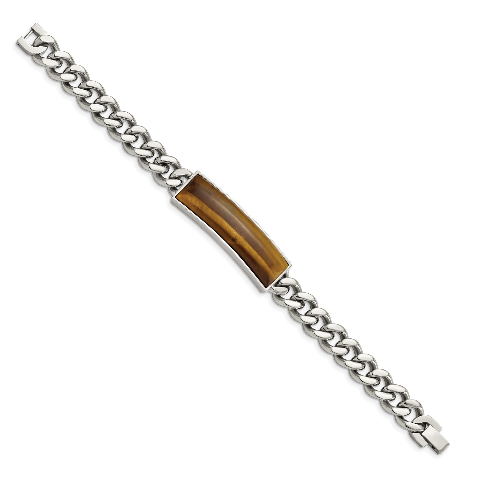 Chisel Stainless Steel Polished with Tiger’s Eye Inlay 8.25 inch ID Bracelet SRB