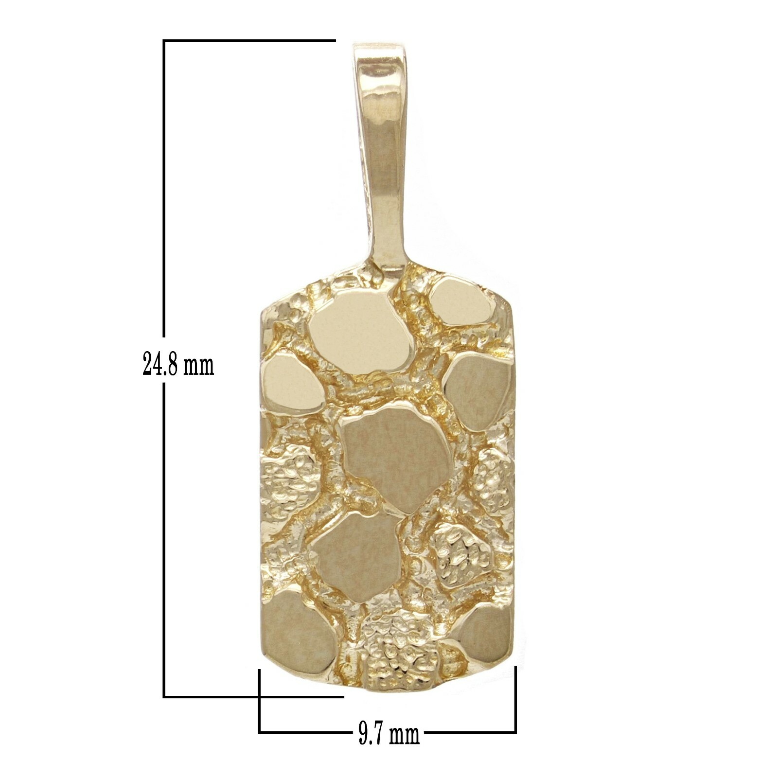 10k Yellow Gold Rectangle Nugget Charm Pendant 24.8mm x 9.7mm 2 grams