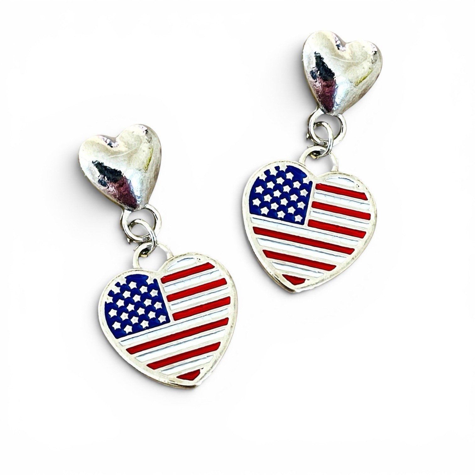 New Heart-Shaped American Flag Dangle Fashion Earrings for Women – US Seller
