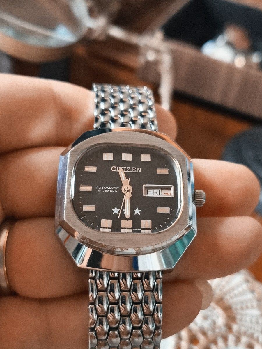 [B1P] Citizen Three Star Black Dial Octagon Vintage Automatic [g3v]