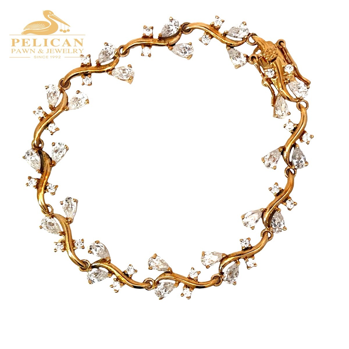 Sterling Silver Pear CZ Floral Branch Link Bracelet 6.5″ 925 (PPG013625)
