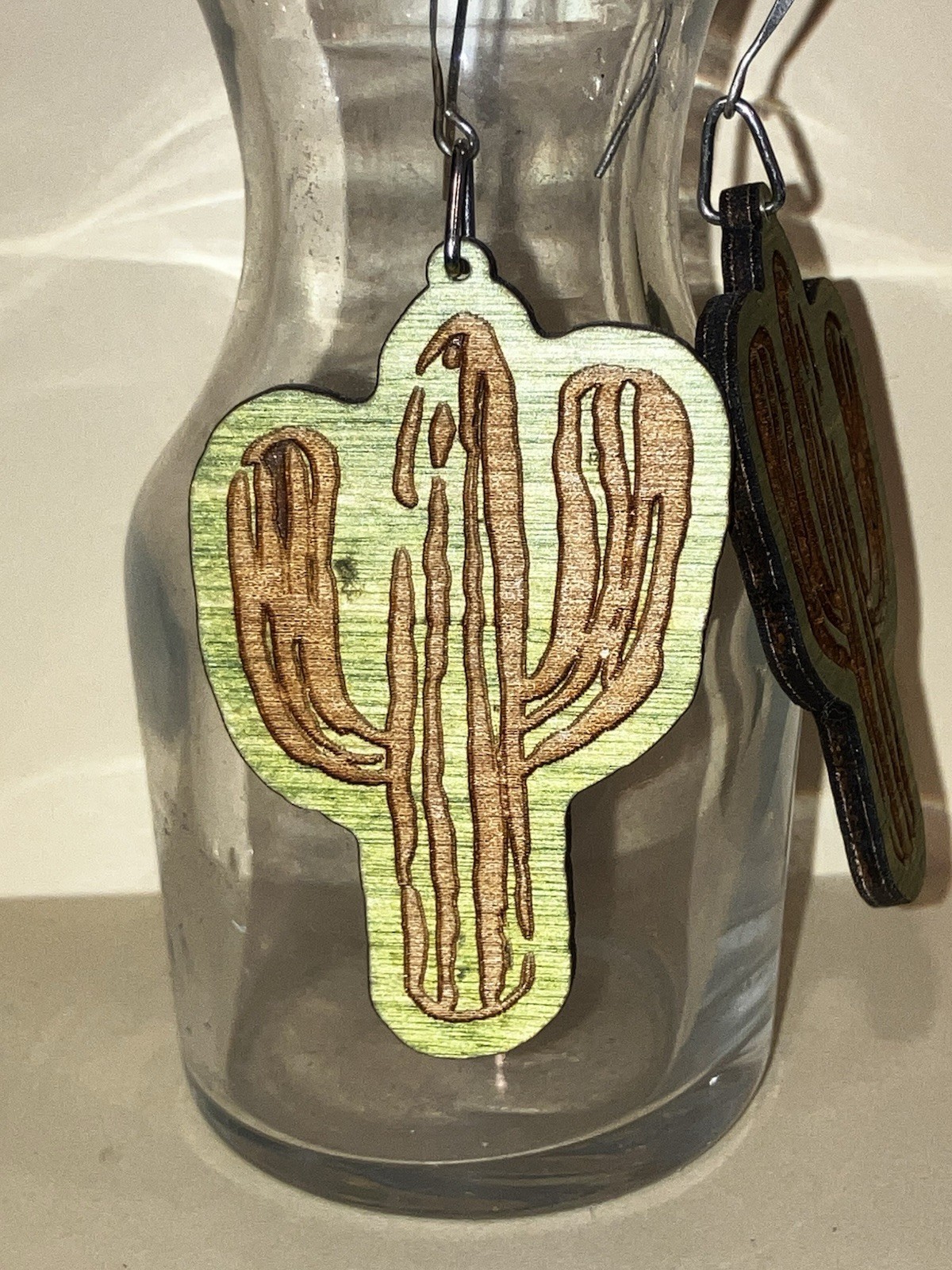 Green Wooden Cactus Dangle/Drop Hook Earrings 2 in – Western Nature