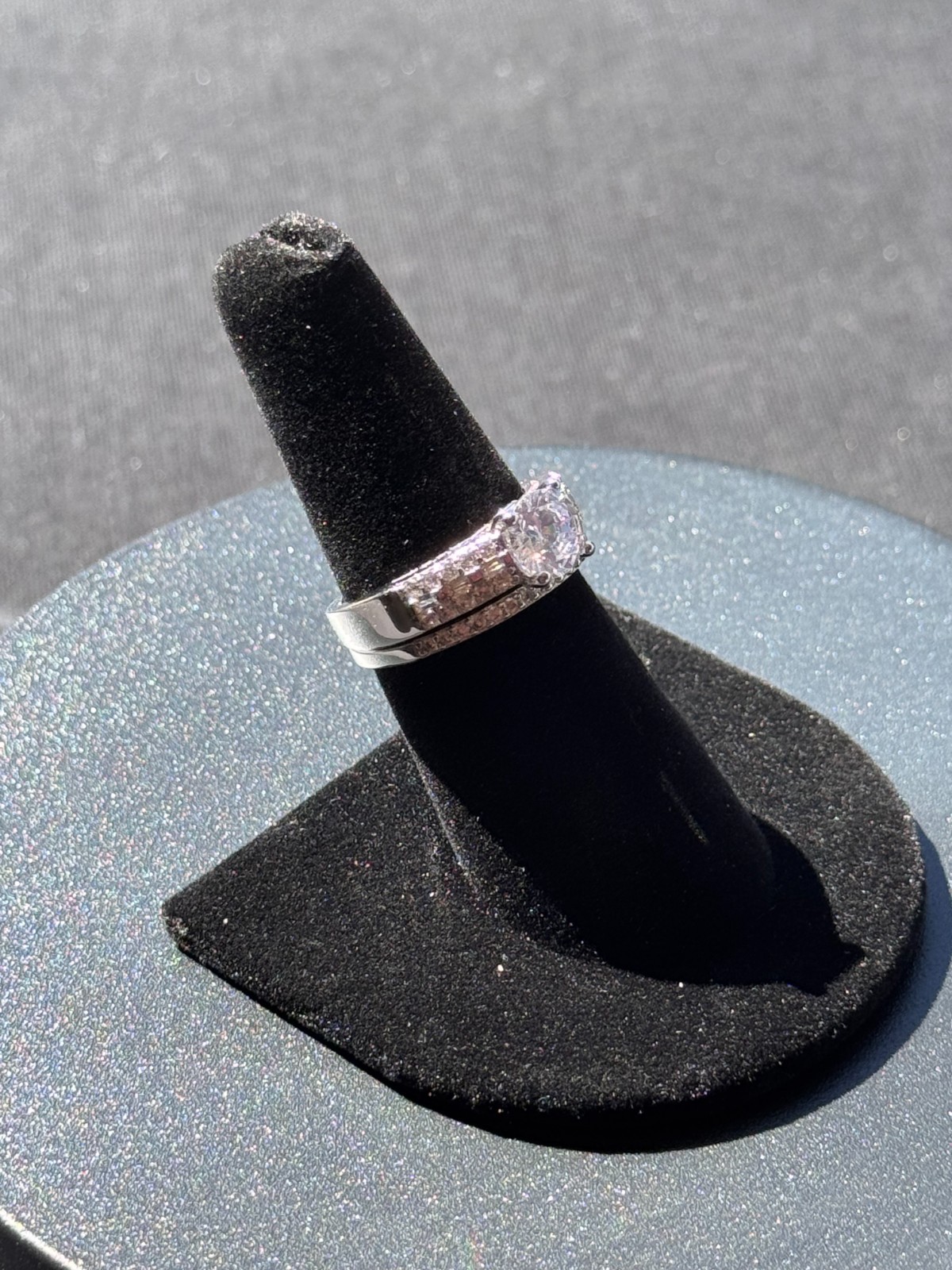 Dainty 2 Pc Round Solitaire with Baguette and Round Accents Wedding FS