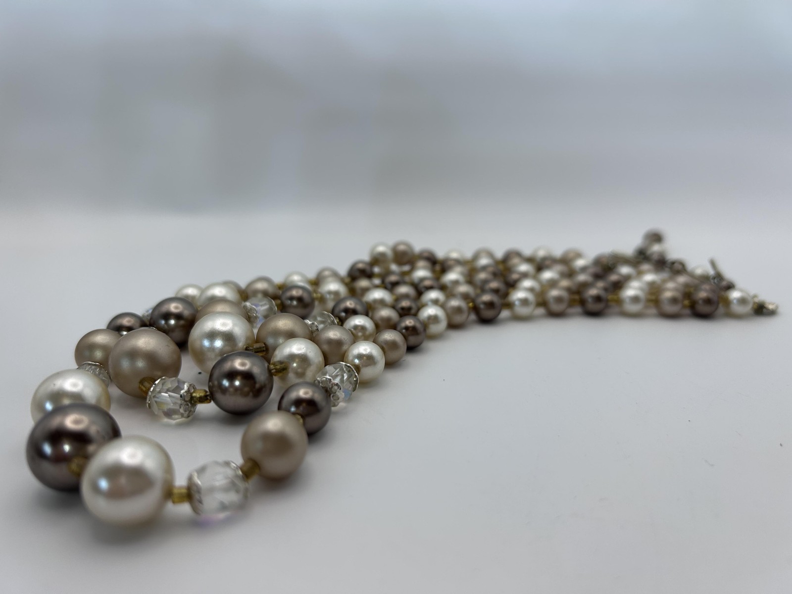 Necklace Multicolor Layered Imitation Pearl Beaded Triple Strand Statement Hook