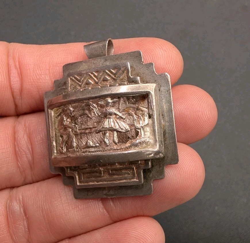 Vtg Sterling Silver 925 Ornate Openwork Cutout Peru Peruvian Brooch Pin Pendant