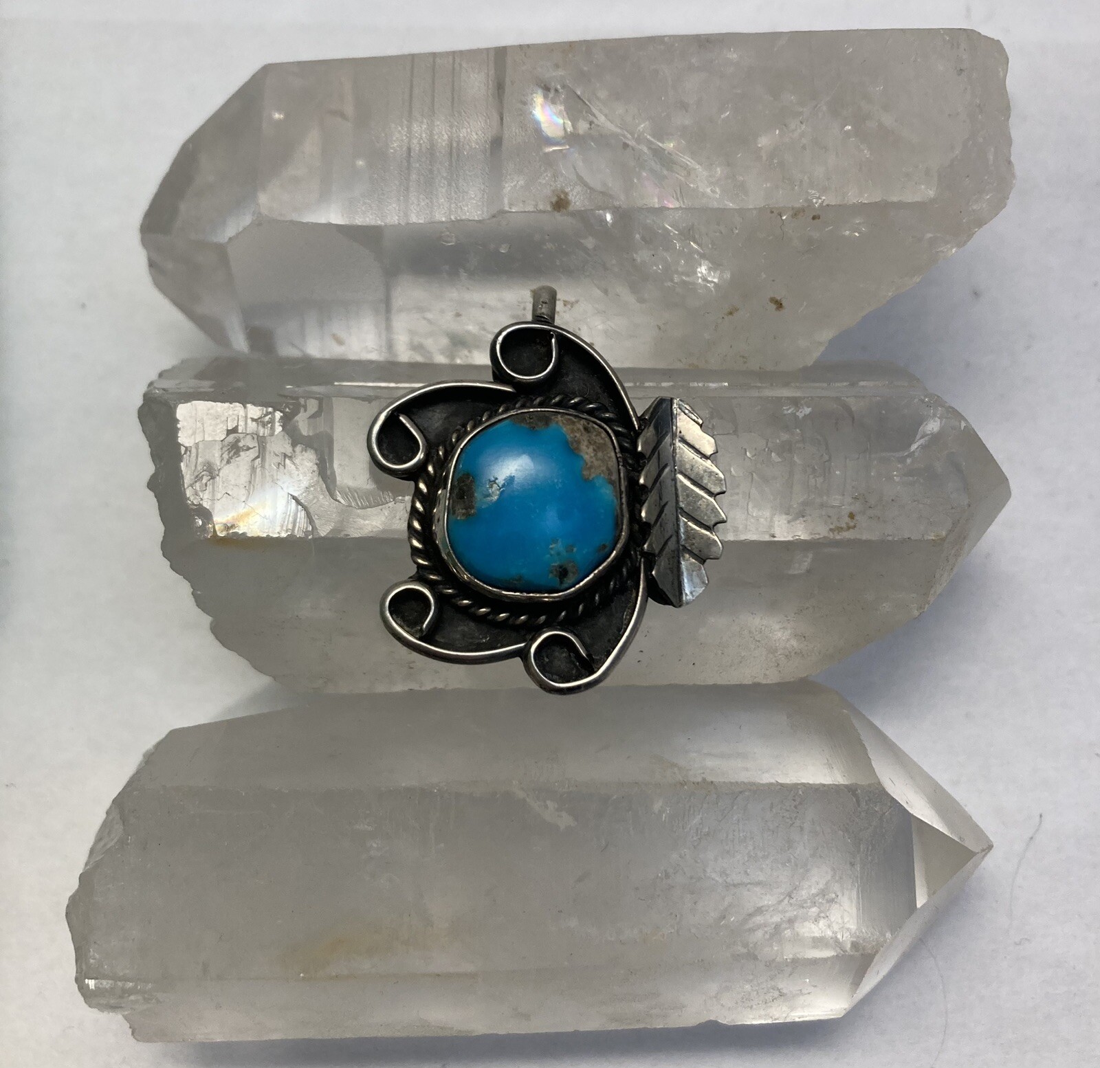 Vintage Native American Navajo Sterling Silver Turquoise Pendant * Large *
