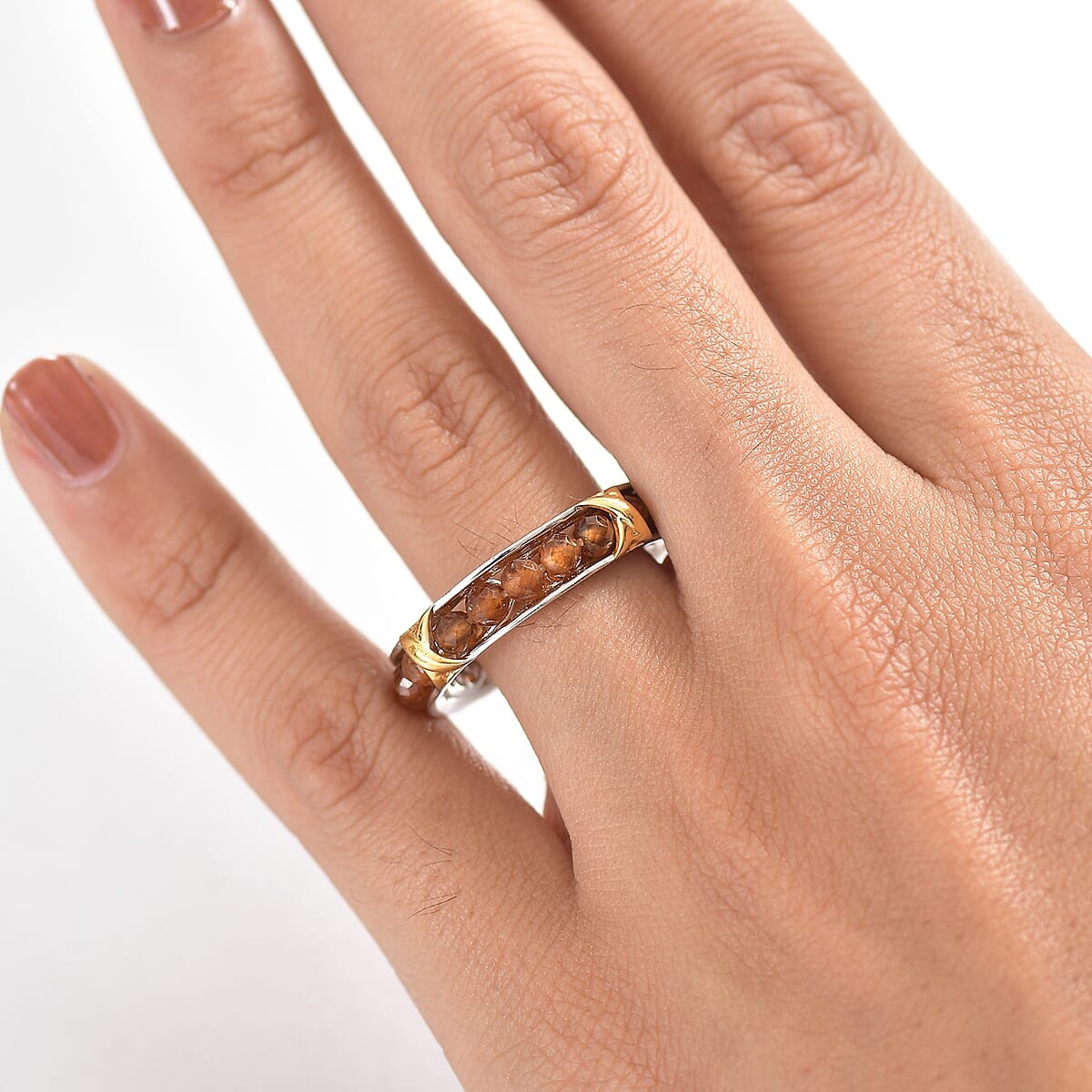 10.00ctw Premium Ceylon Hessonite Criss Cross Ring Platinum Bond Size 7