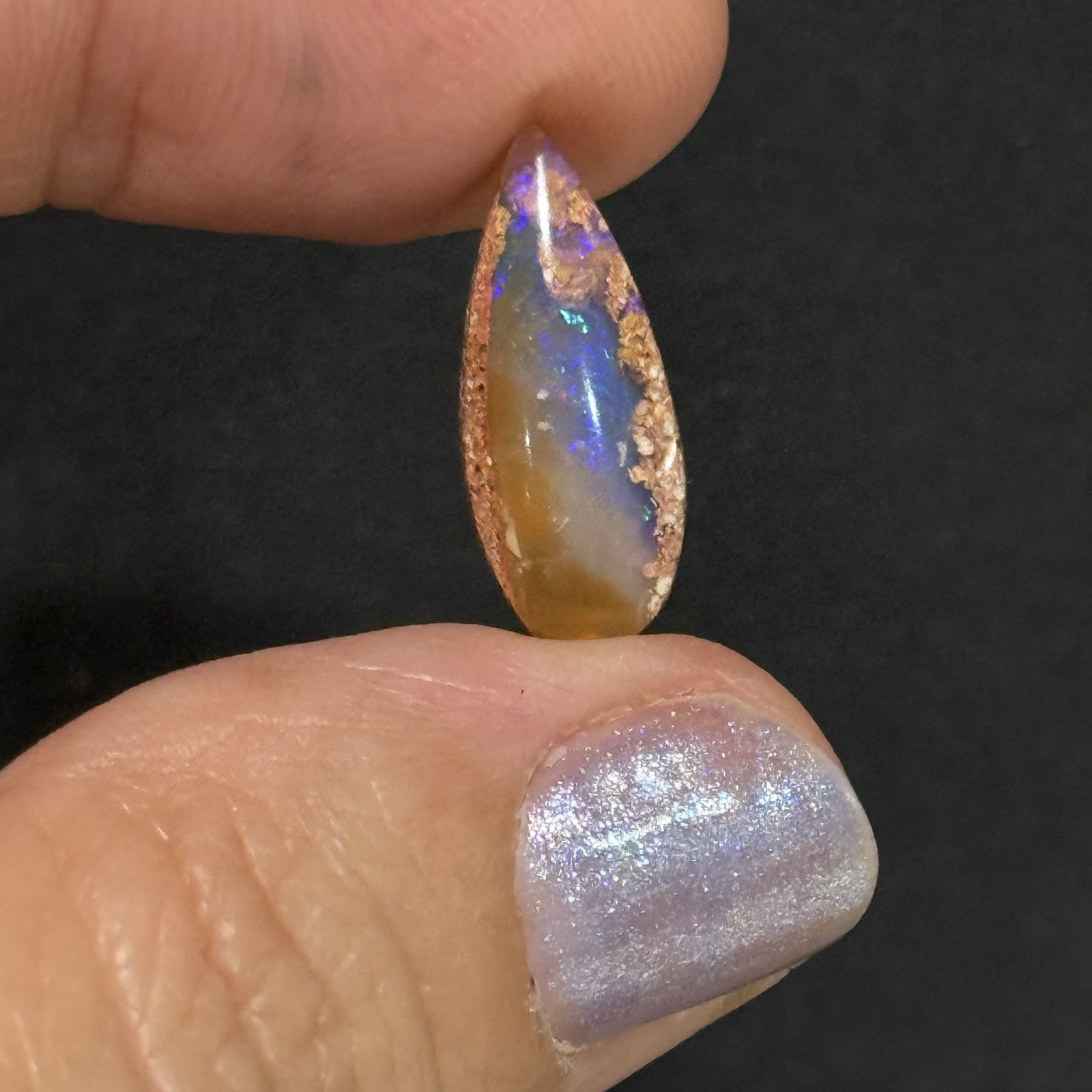 3.5ct 18.5×7.7×4.2mm Purple Crystal Pipe Australian Boulder Opal Cabochon Gem