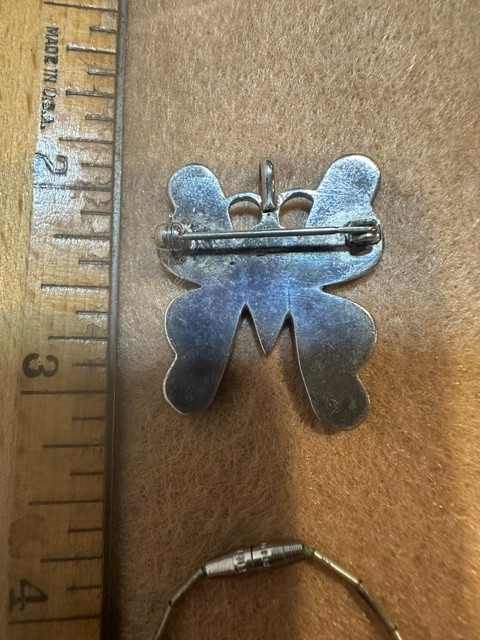 2 items Zuni butterfly pendent and a turquoise small necklace all Unmarked.