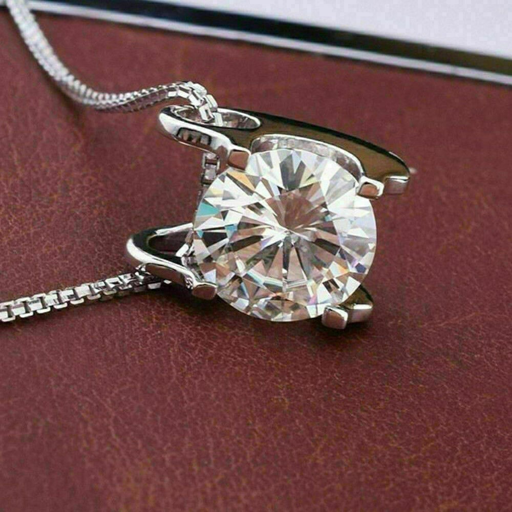 2Ct Round Lab-Created Diamond Solitaire Pendant Necklace 14K White Gold Finish