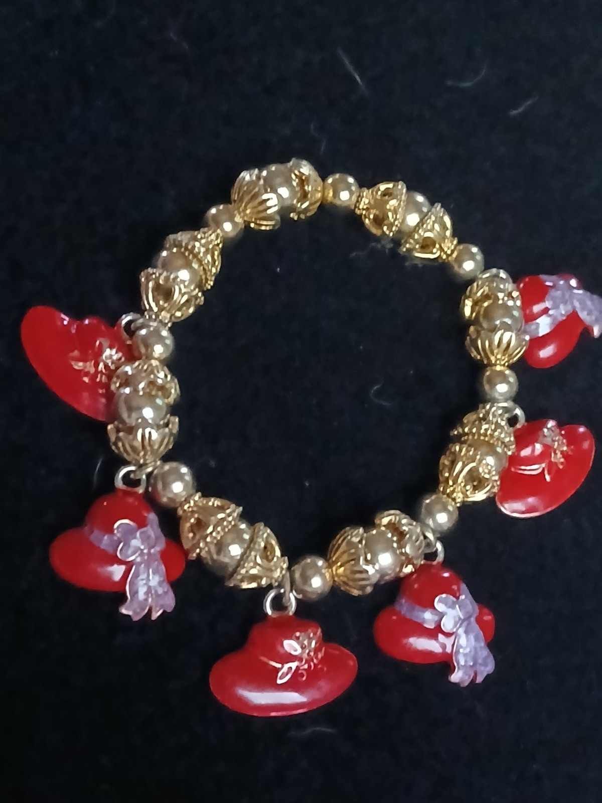 Vintage Red Hat Society Stretch Red and Silver Charm Bracelet Nice