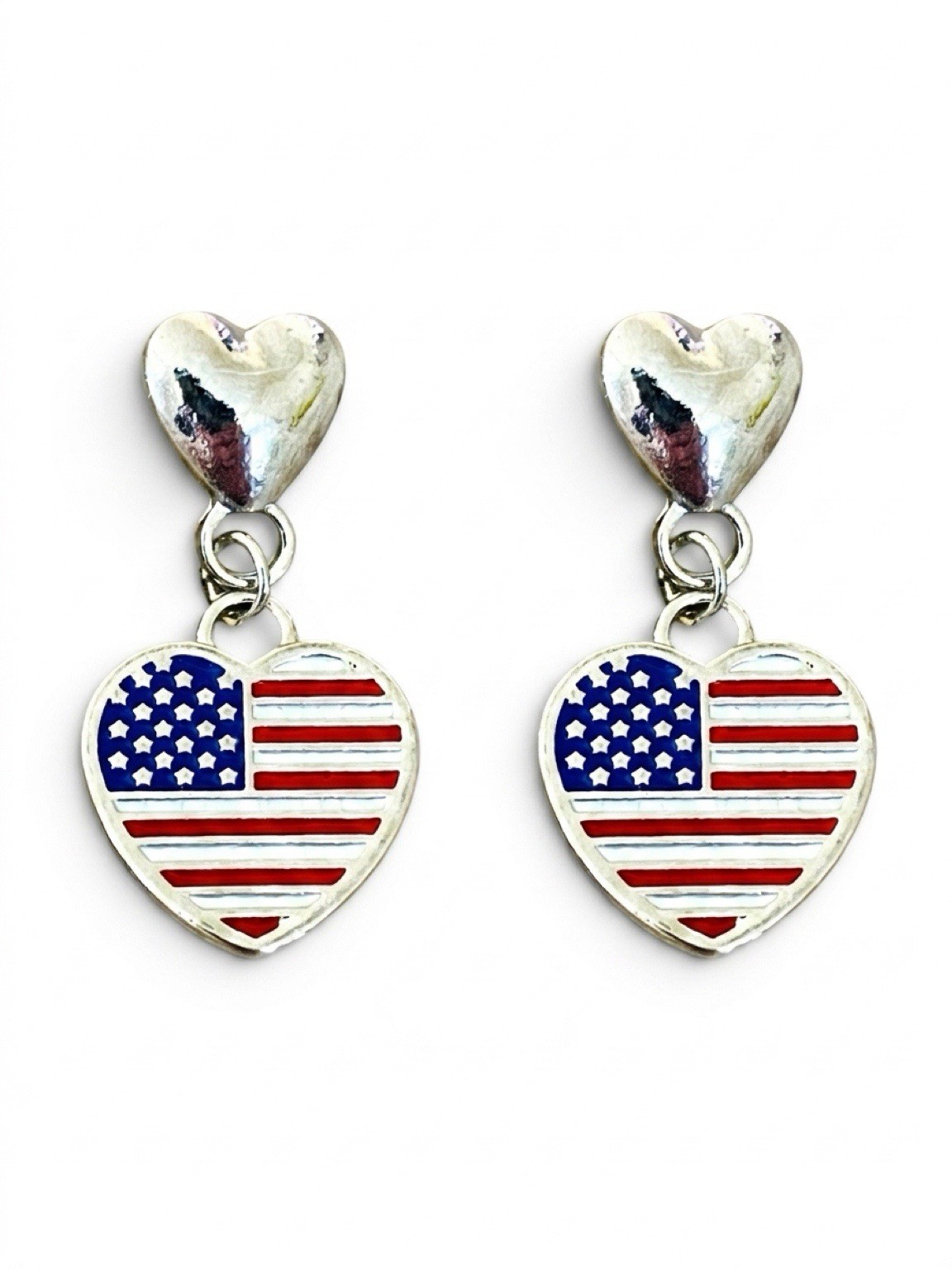 New Heart-Shaped American Flag Dangle Fashion Earrings for Women – US Seller