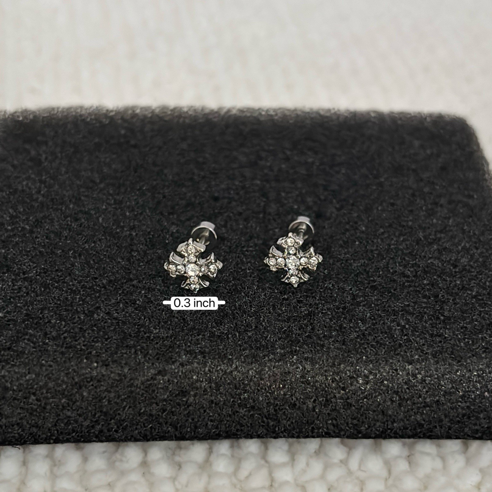Small CZ Cross Stud Earrings for Men Women Screw Back Design Unisex Earrings