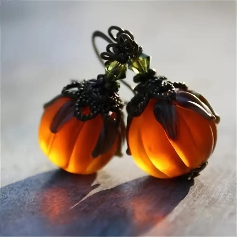 Halloween Pumpkin Dangle Earrings Vintage Holiday Party Women’s Festive Jewelry