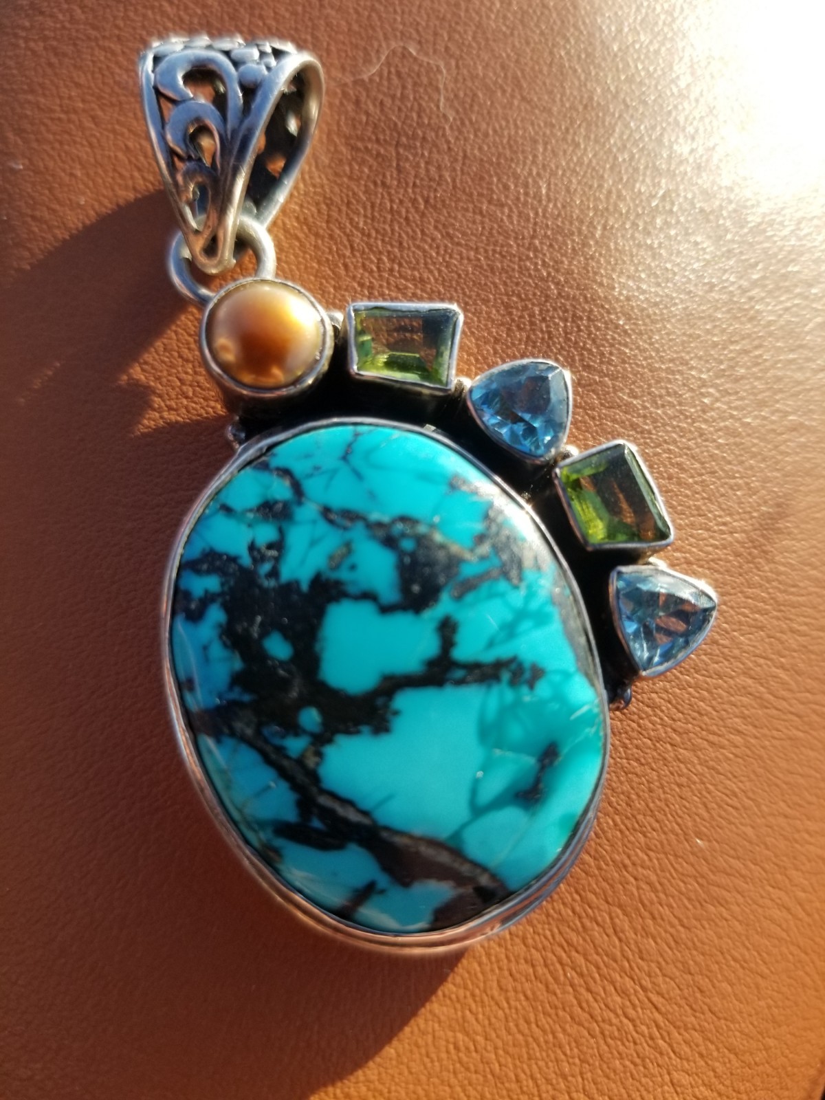 Multi Gemstone Pendant Blue Topaz/Peridot