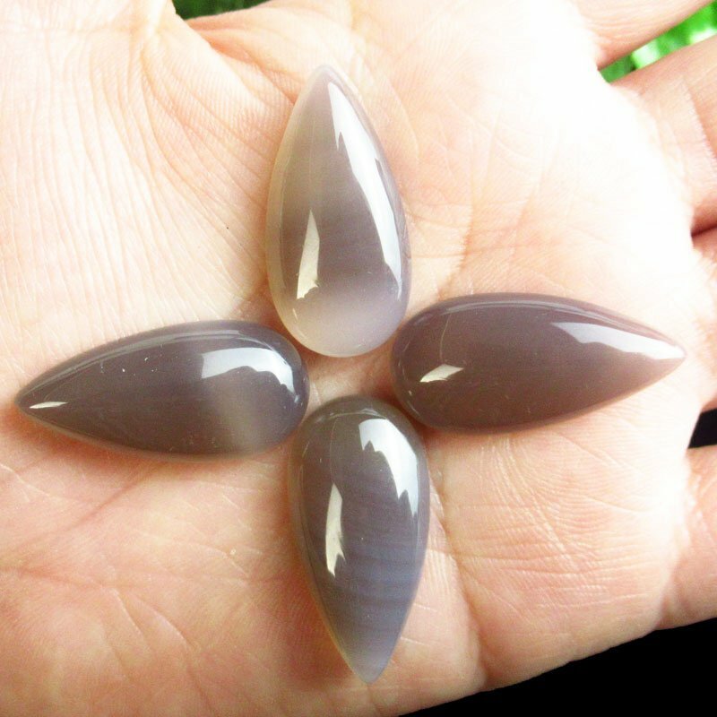 4Pcs 30x15x6mm Gray Agate Teardrop Cab Cabochon QS-J93834