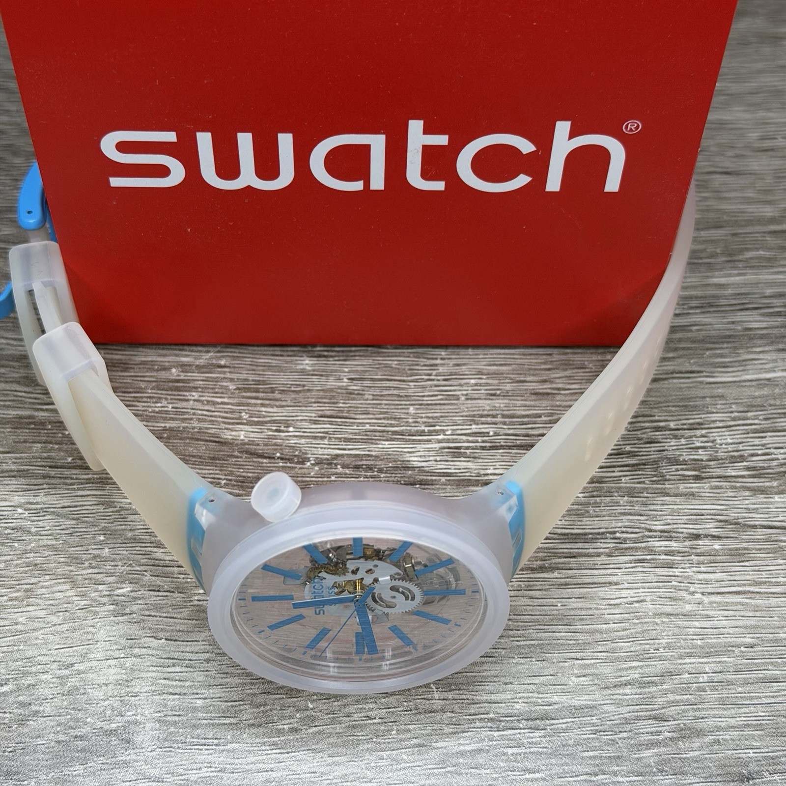 NEW✅SKELETON✅ Swatch Big Bold BLUEINJELLY Transparent Men’s Watch SO27E105