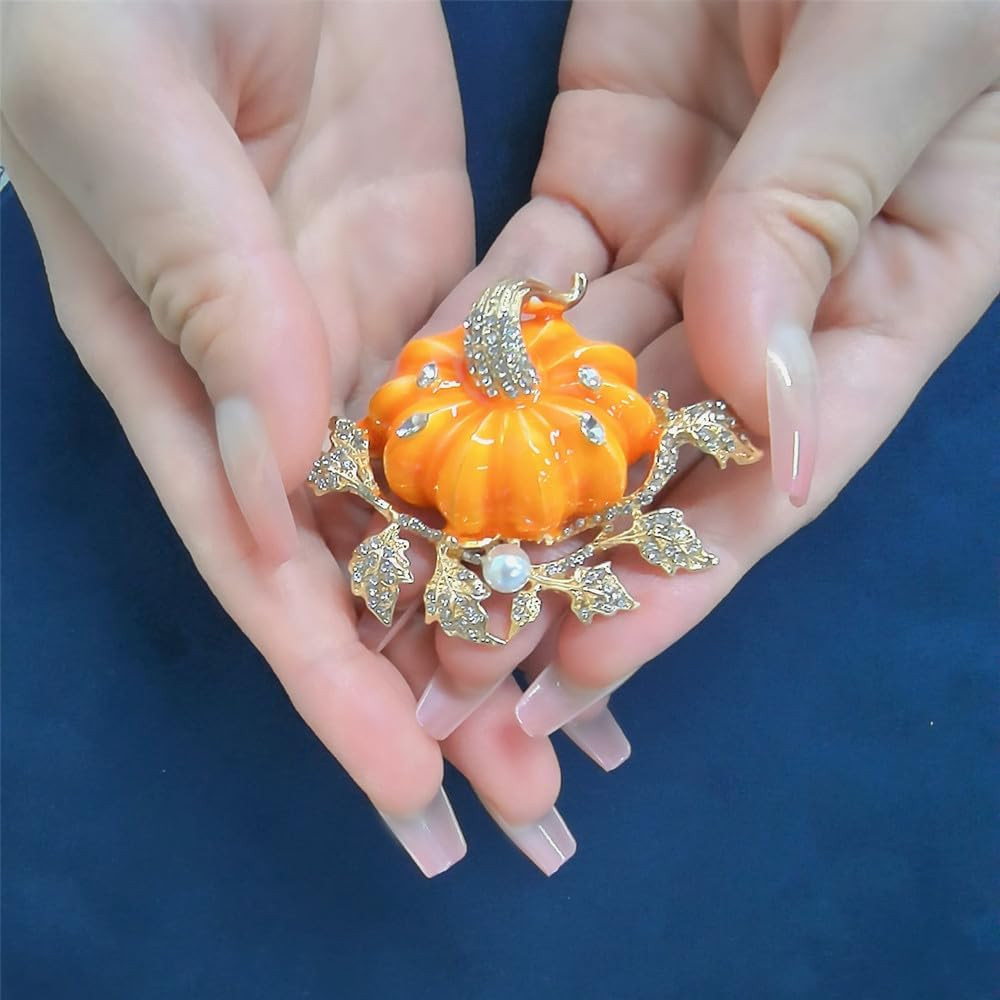 Rhinestone Autumn Pumpkin Brooch for Women Girls Fashion Enamel Halloween Thanks