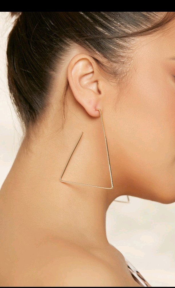 Gold Tone Geometric Triangle Hoop Dangle Earrings Post Back Approx 3 in