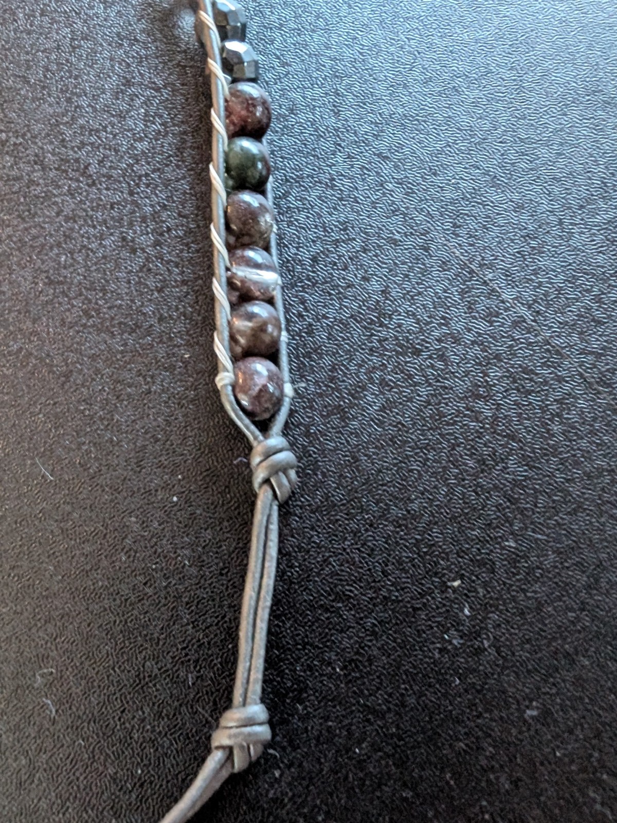 Brown & Silver Tone Beaded Choker Cord Chain Button Closure Adjustable 7″